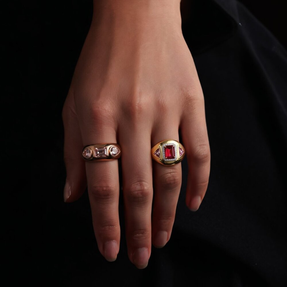 Tri-Stone Morganite 14K (or 18k upon request) Rose Gold Statement Ring - Picture 3 of 6